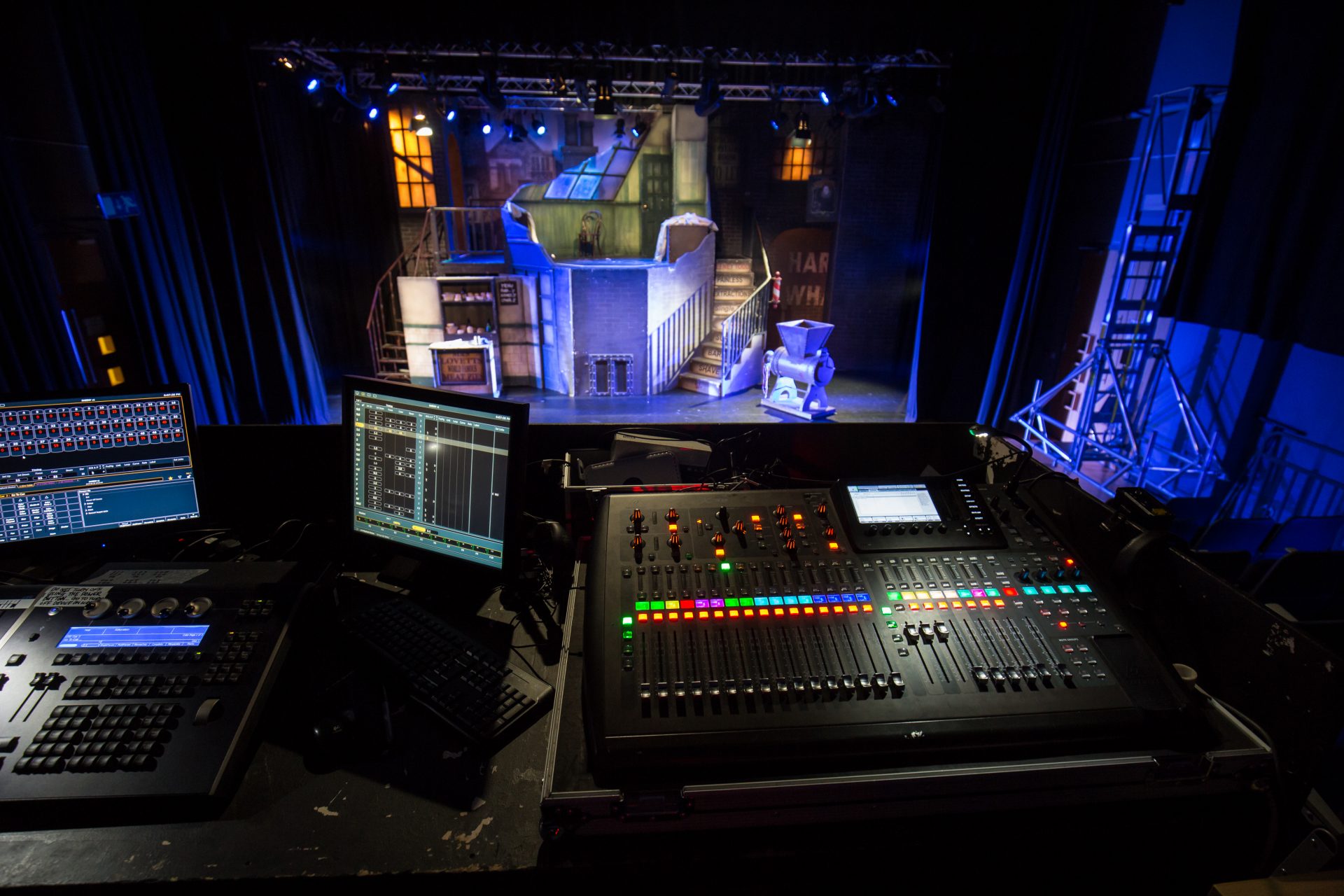 Lighting and sound technology on stage.