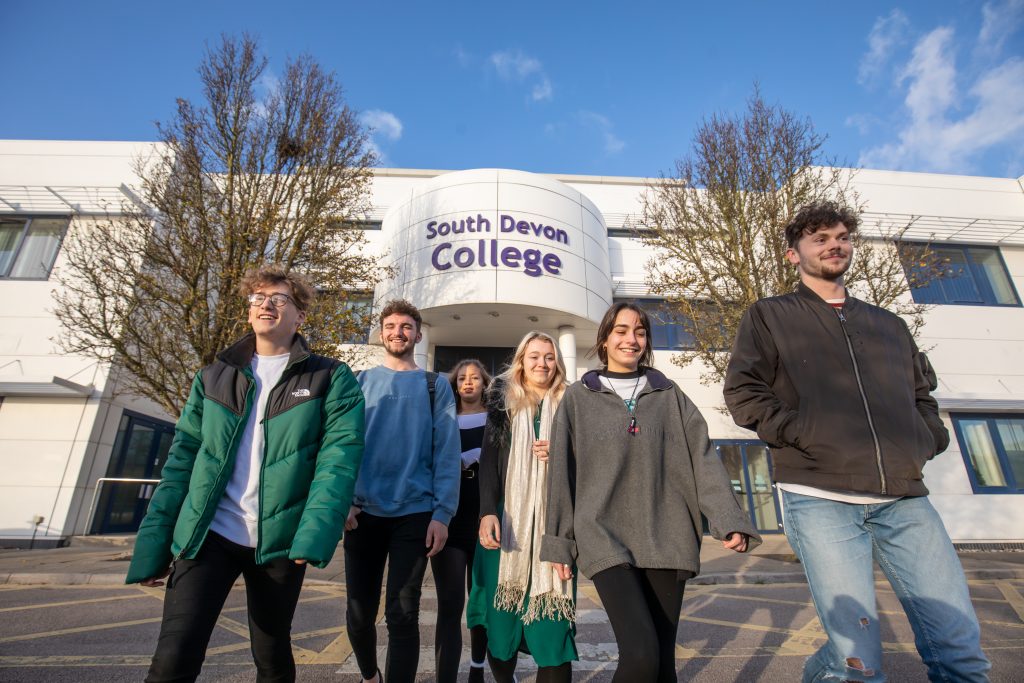 Students walking out the front of college Paignton campus