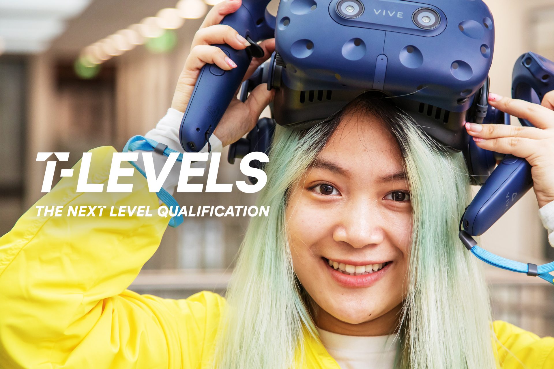 Girl with VR headset on Digital design T Level graphic