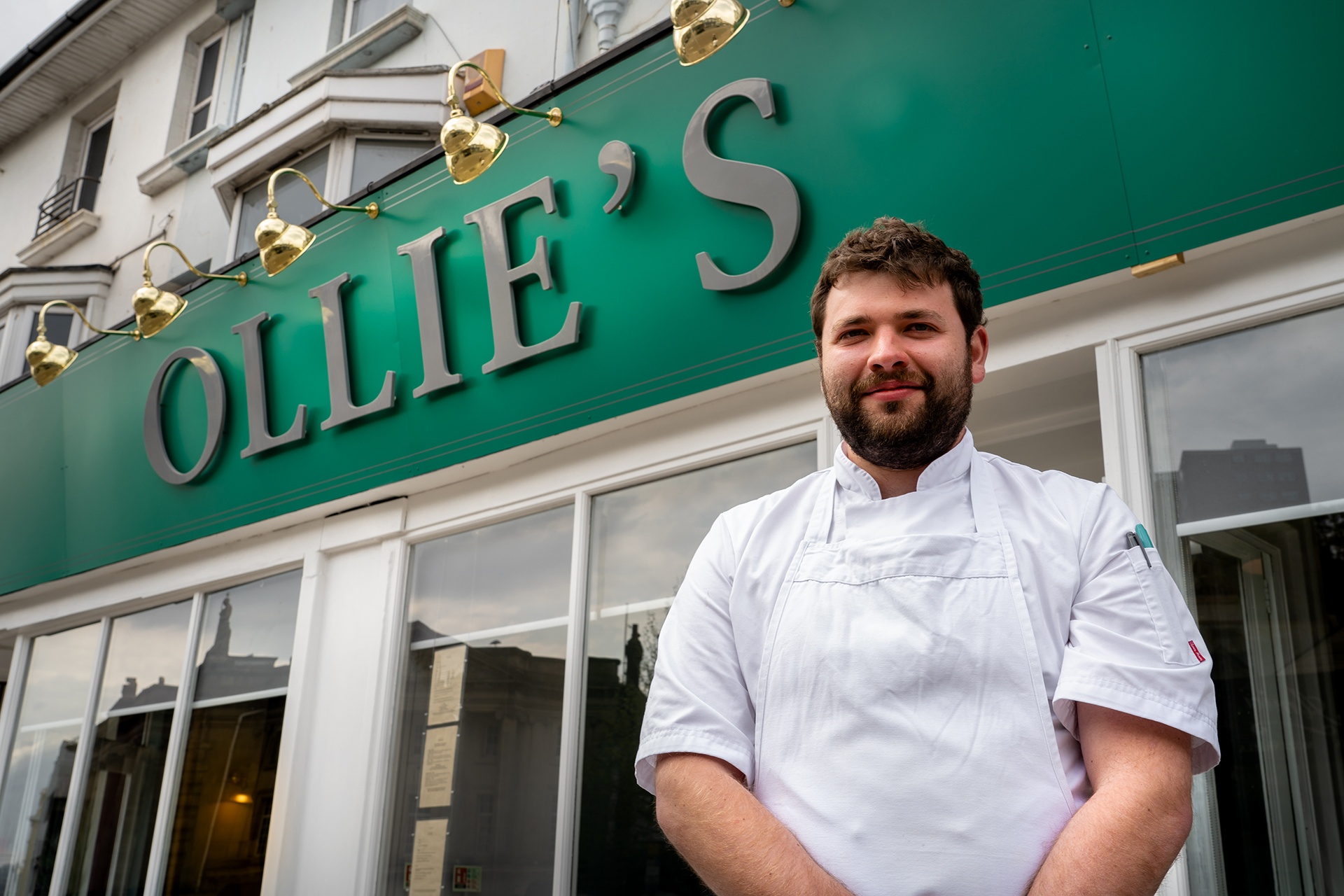 Chef Ollie Williamson outside his restaurant in Torquay. 