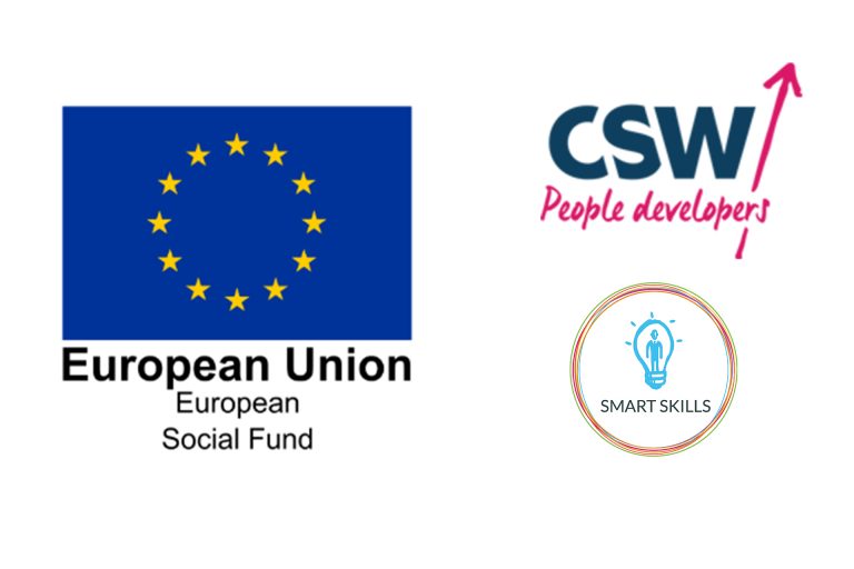 Smart skills logo, CSW logo and ESF logo