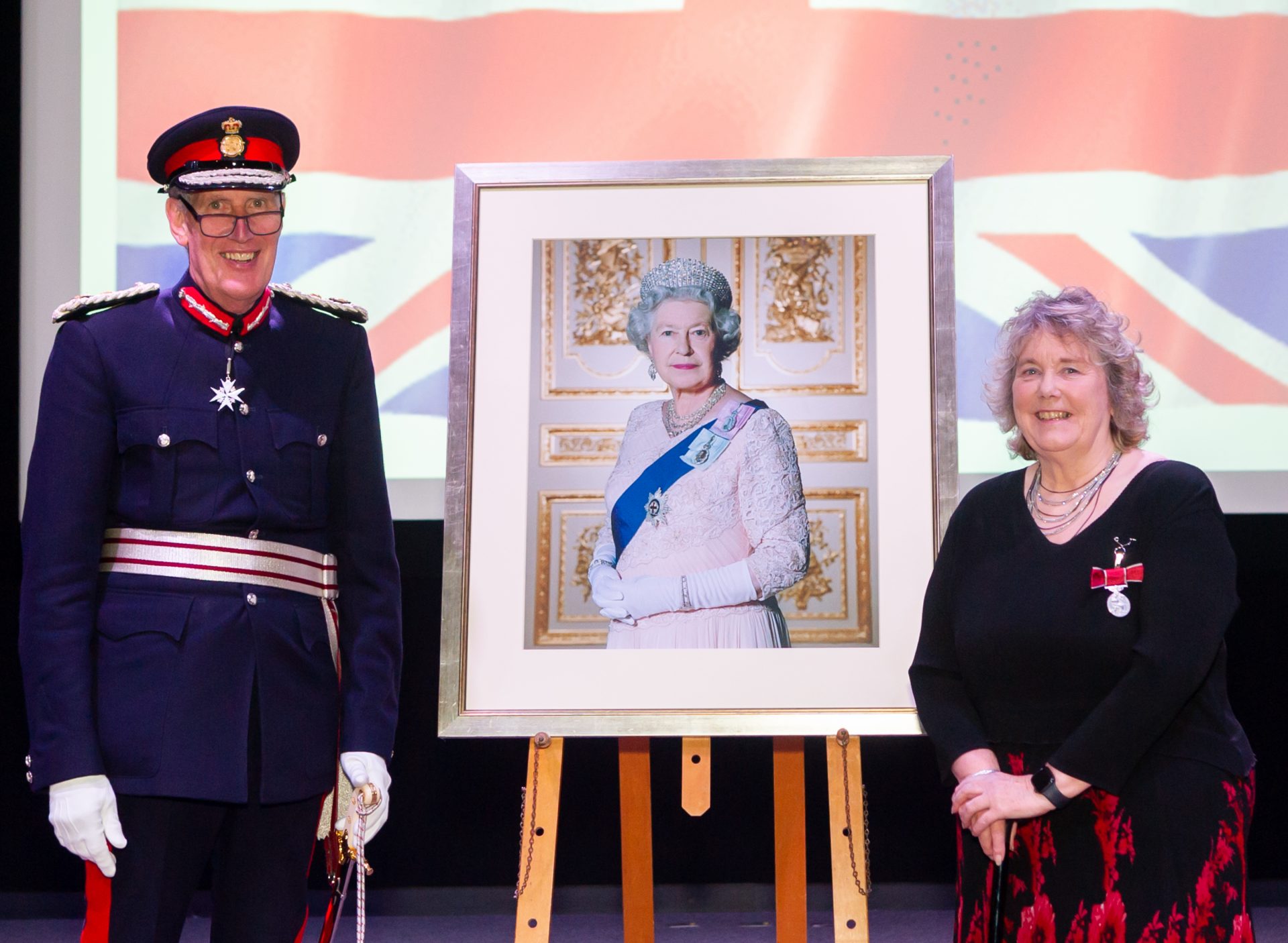 Janet Ellis receiving British Empire Medal for Service to Education