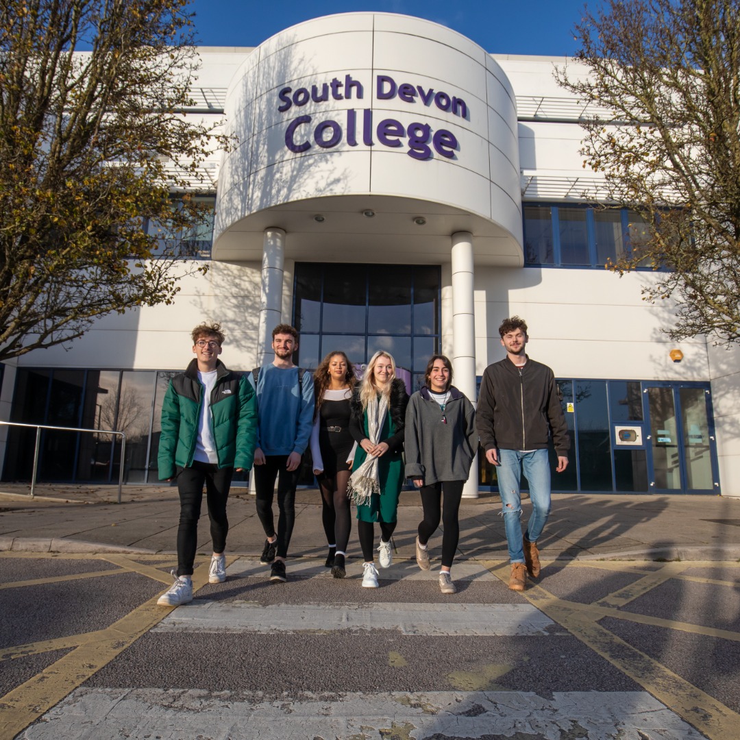 College students walking out of Level 1 entrance at our Paignton campus.