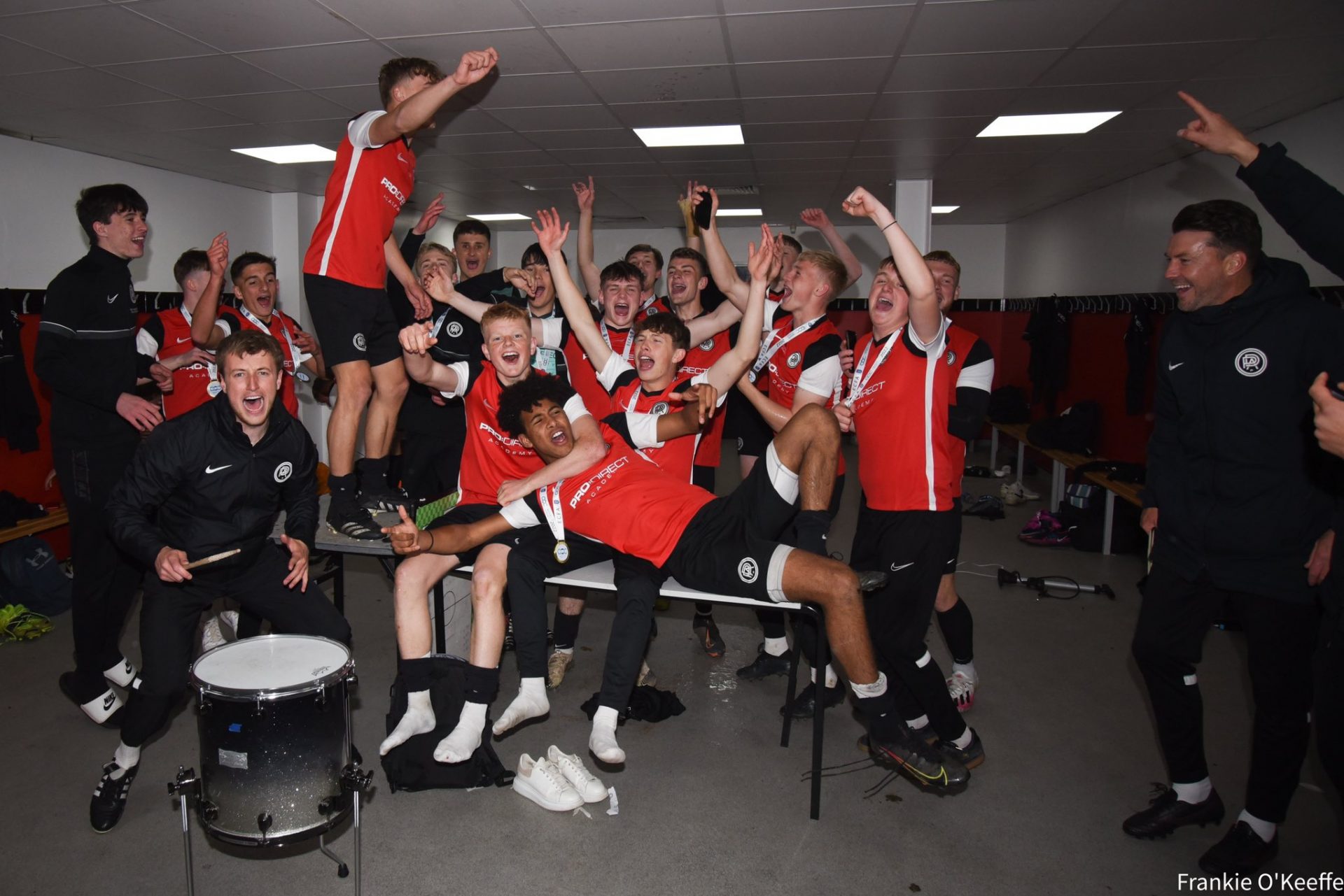 Pro:Direct Academy 1st squad celebrating victory at English College FA premier cup final