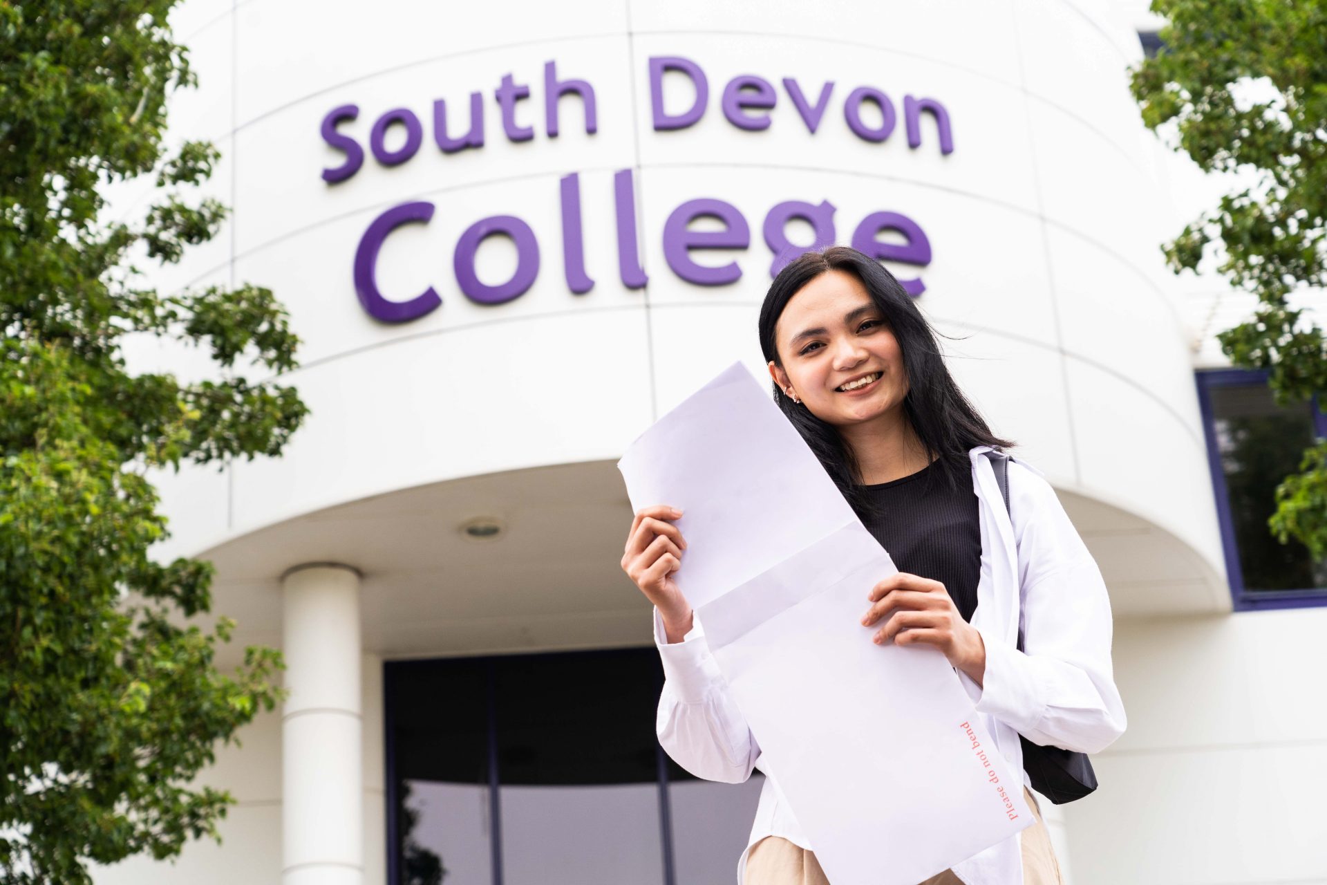Adult GCSE student Audrey Cabral outside South Devon College with results