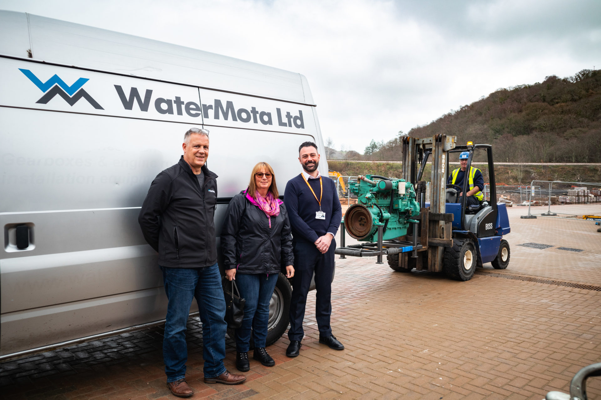 WaterMota Ltd Marketing Director David Merrick, Managing Director Alison Merrick, and Head of Technology at South Devon College Adrian Bevin overseeing the delivery.